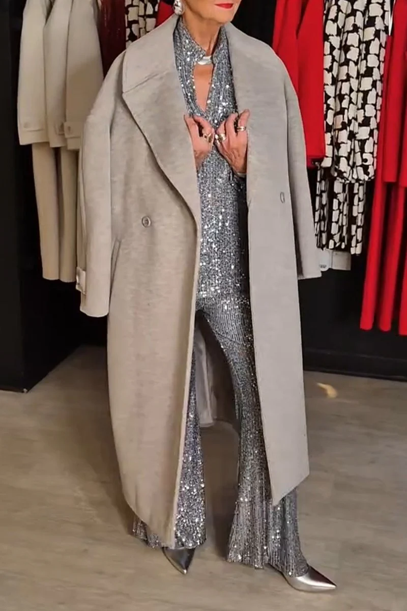 Women's Fall/winter All-in-one Lapel Coat In Solid Color